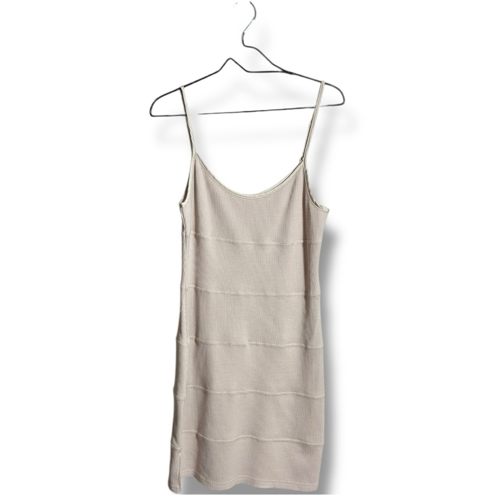 Current Air Cream Waffle Knit Side Slit Thin Strap Sleeveless Mini Dress - Picture 11 of 14